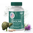 Choline Bitartrate 500MG - Suplementos Premium Choline - Suplemento de suporte de fígado e suplementos de vesícula biliar - Colina Suplemento 500 mg Organica - Vitamina cerebral para memória e foco - 60 tampas de colina