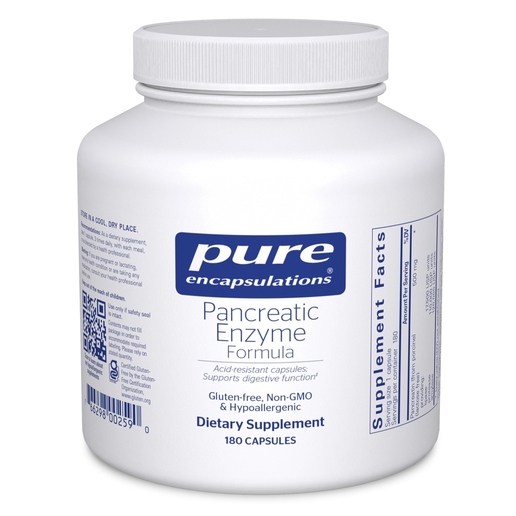 Pure Encapsulations Pancreatic Enzyme Formula - Enzimas Digestivas para Digestion - Fortalece a saúde da gut* - Cápsulas de entrega direcionadas - Gluten Free & Non-GMO - 180 Cápsulas