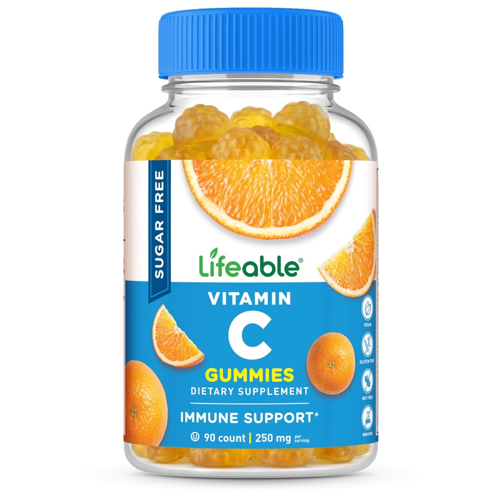 Vitamina C livre de açúcar viva – 250 mg – Grande sabor sabor natural Gummy Supplement – Vegetarian GMO-livre de vitaminas mastigáveis – para apoio imunológico – para adultos – 90 chicletes