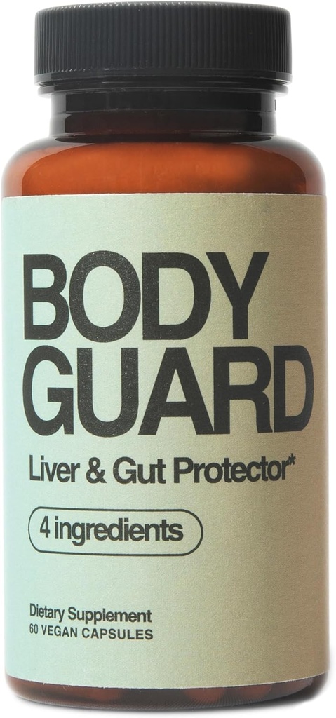 Bodyguard Liver Detox & Gut Health, Setria® Liposmal Glutationa 250mg, Master Antioxidant, Fórmula pós-celebração, Red Flush Support, Vegan, Gluten Free, Made in USA, 4 Ingredientes, 60 Cápsulas
