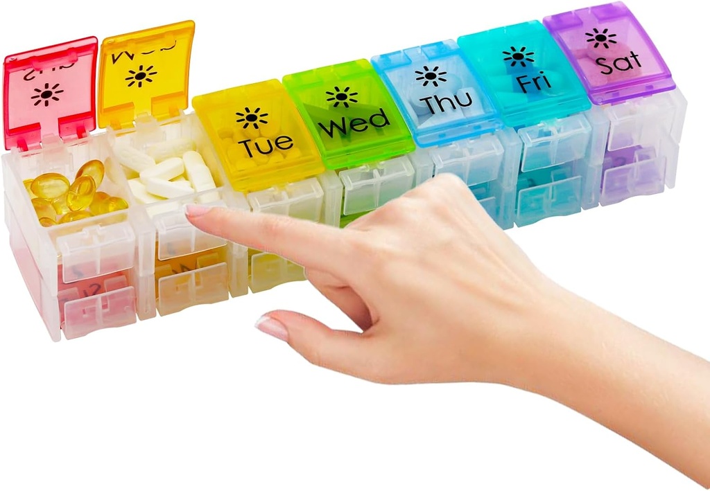 Organizador de Pílulas Grande 7 Dia com Spring-Open Design- Organizador de Pílulas Semanal 2 vezes por dia com AM PM Big Compartimentos Caixa de Pílulas para Suplementos Titular de Pílulas para Medicina de Vitaminas Organizador