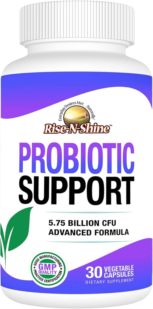 Rise-N-Shine Probióticos para Mulheres e Homens - 5,75 Bilhões UFC 7 Strains - 30 Cápsulas