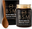 Óleo de semente preta 3-em-1 da MAJU, Manuka Honey & Seeds (estilo tradicional) BSM no. 1, Doce & Crunchy Herbal Blend, Nigella Sativa Oil and Seeds, Unpasteurized & Raw Monofloral Manuka Honey Nova Zelândia
