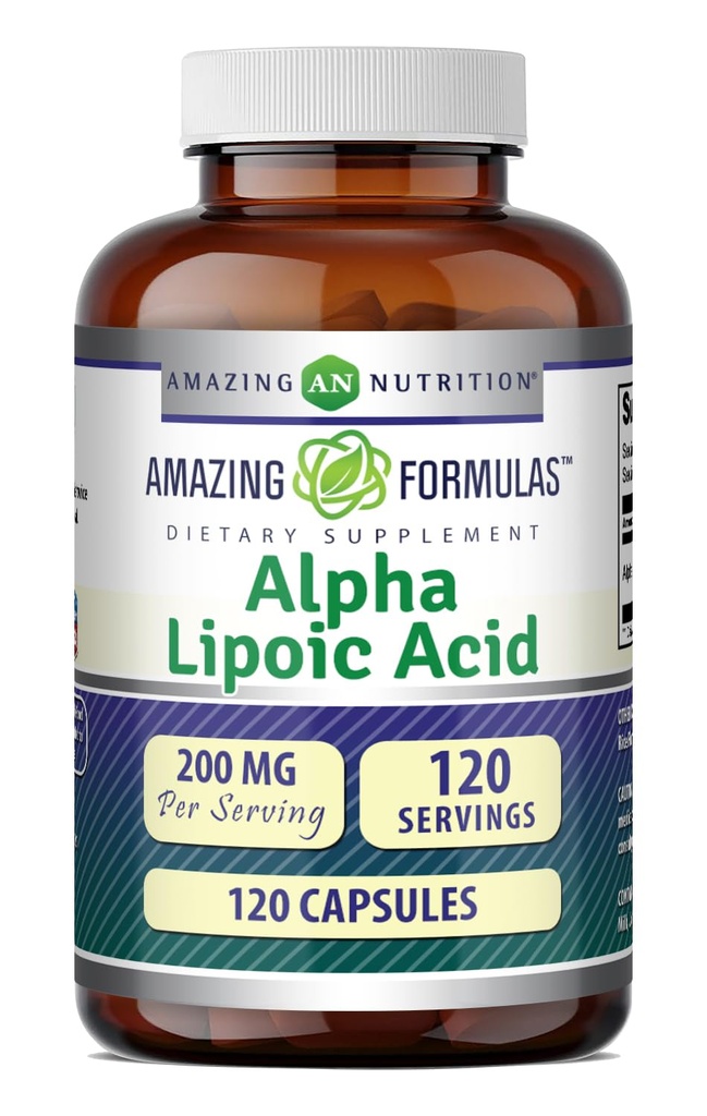 Fórmulas surpreendentes Ácido Alfa Lipóico 200 Mg Suplemento de Ácido Amino Cápsulas Não-OGM Não-Gluten-Free □ Made in USA (1 Pack □ 120 Count)