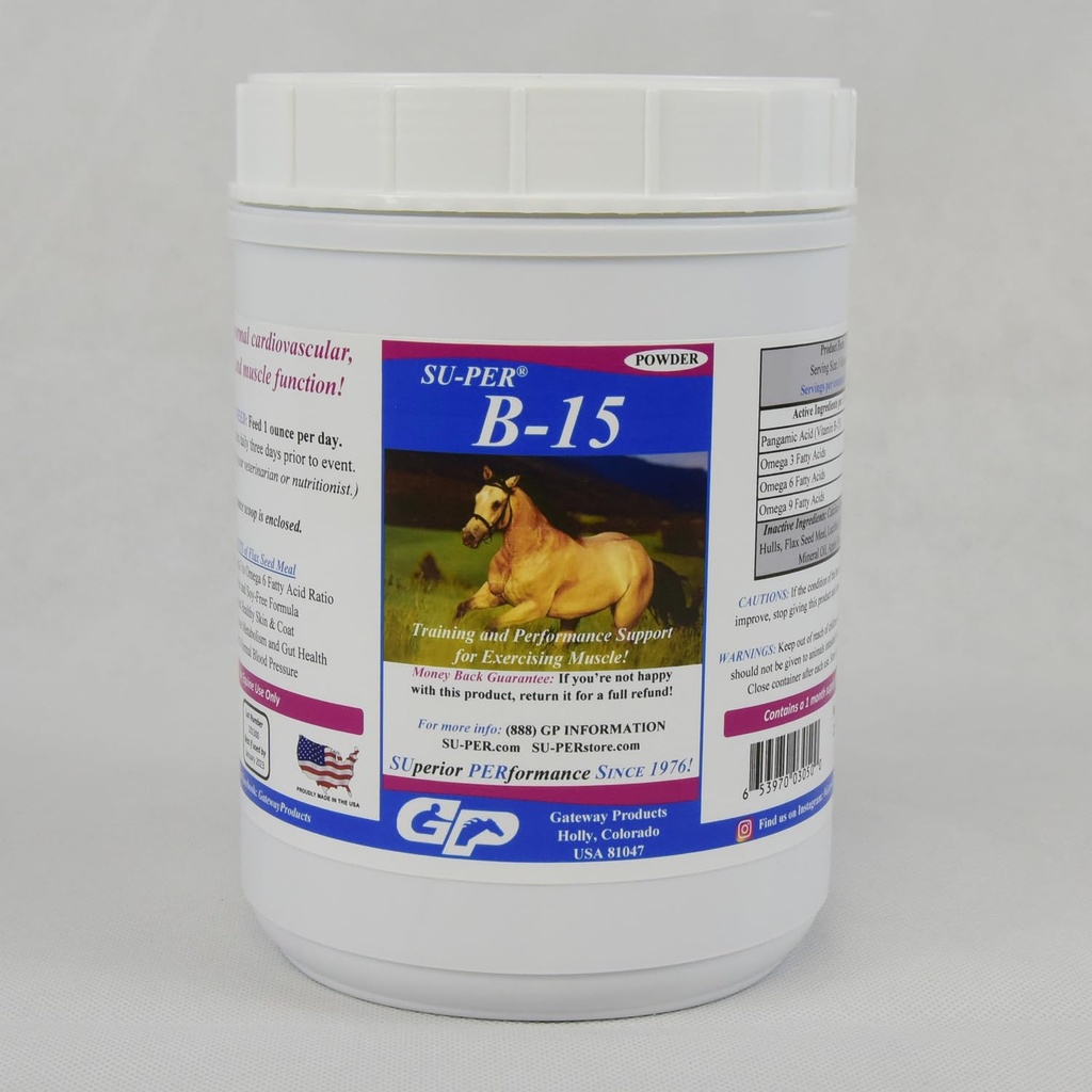 SU-PER B-15 Suplemento Vitamina para Cavalos - Equino Vitamina B-15 Pó para Suporte de Desempenho - 2,5 Libras, (2 Pack)