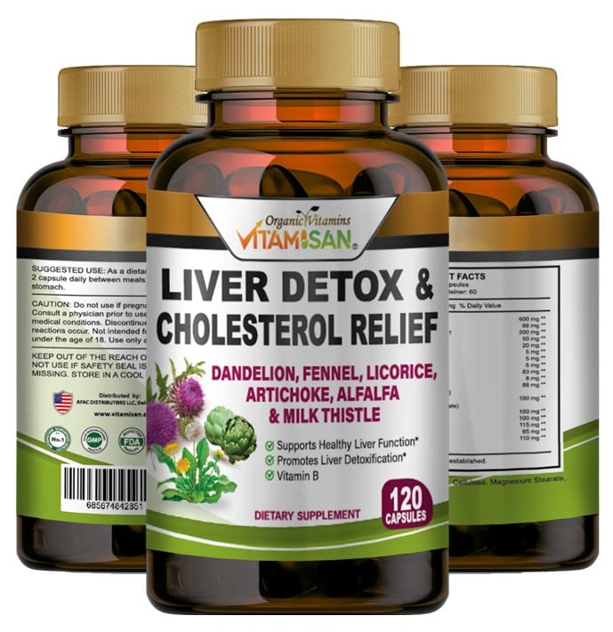 VITAMISAN Fígado Cleanse Detox Suplementos com leite Thistle-Fennel-Alfalfa-Vitamina B-Artichoke-Dandelion Root Support Homens & Mulheres 120 Caps Detox Cleanse & Boost Immune