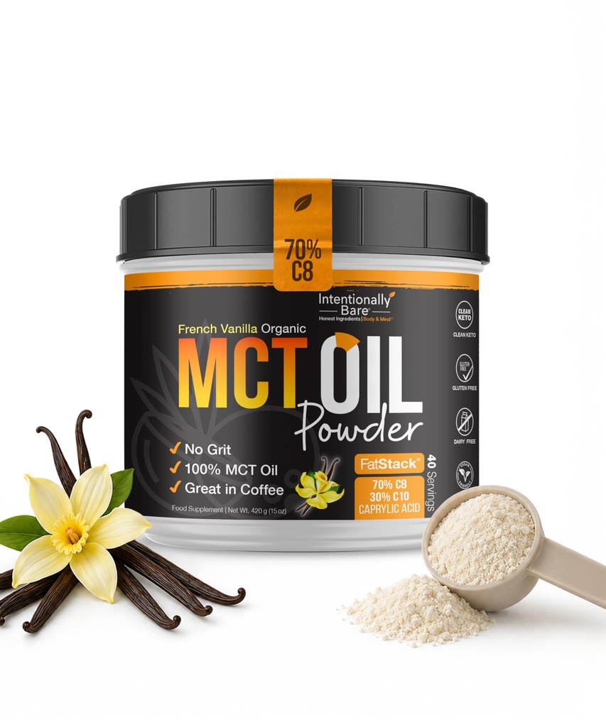 Intencionalmente sem óleo MCT pó francês Vanilla MCT creme de café - C8 MCT pó de óleo para energia e metabolismo - No Grit Keto mistura de energia Excelente em cozimento, batidos e creme para café - 40 Ser