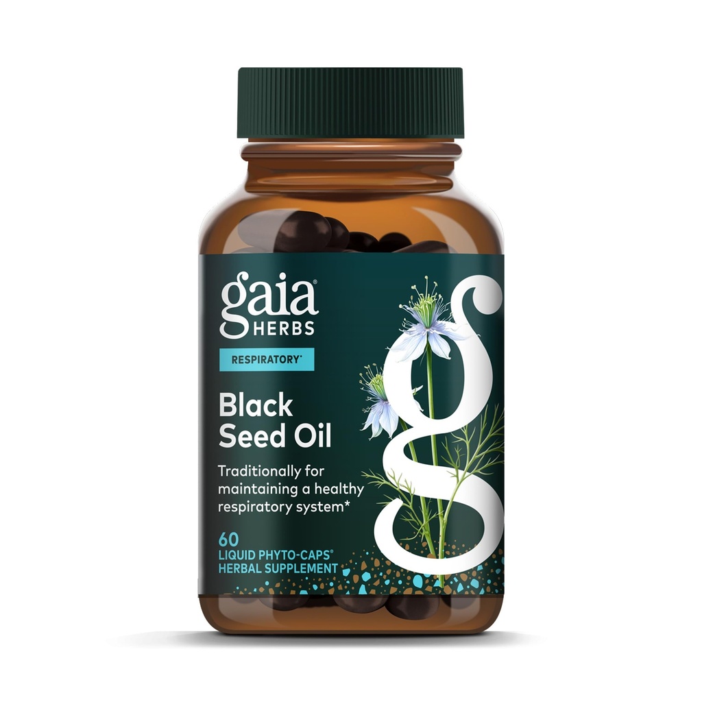 Gaia Herbs Black Seed Oil - Cápsulas prensadas a frio para Pulmão, Respiratório e Apoio Antioxidante - com óleo orgânico de semente Nigella - Suplemento de ervas - 60 Vegan líquido Phyto-Capsules (30-dia de fornecimento)