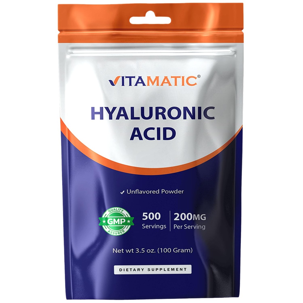 Ácido Hialurônico Vitamático Pó 200mg - Suporta Tecido Conectivo Saudável e Juntas - Promover a Pele Saudável Jovens - 100 Gram
