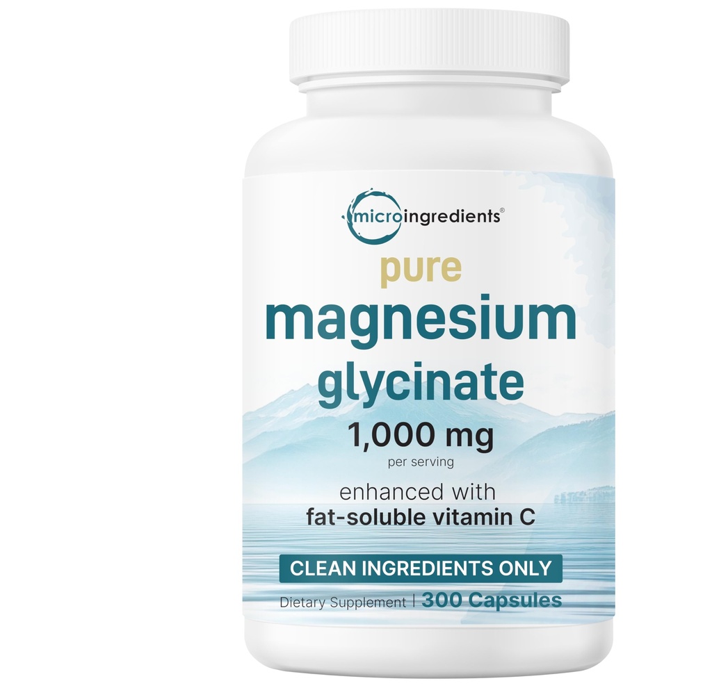 Pure Magnesium Glycinate 1000mg, 300 Cápsulas 100% Queladas para Max Absorção . Suporte para Sono, Músculo, Coração e Nervo Saúde .