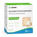 Vestido de espuma de Silicone AUVON com borda adesiva grande, 3" x 3" 10 embalagens de curativo de ferida com alta absorbência, almofadas de espuma de Silicone impermeável para cuidados de feridas e proteção Plus Cushioning