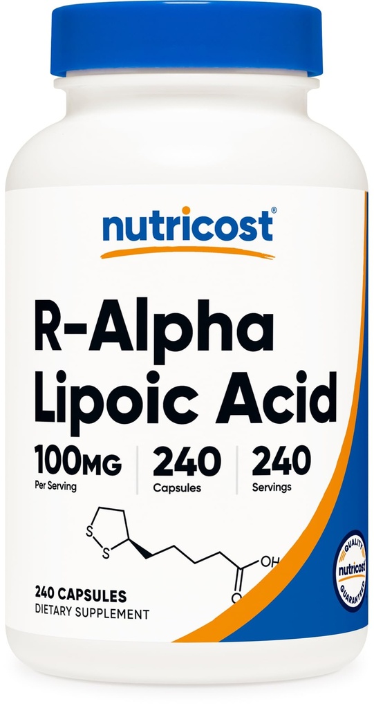 Nutricost R-Alpha ácido lipoico 100mg, 240 Cápsulas - Veggie Caps, Vegan, Não-GMO, Glúten grátis