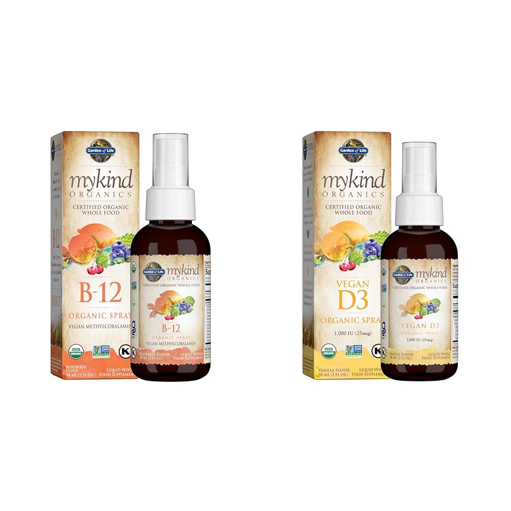 Jardim da Vida Orgânicos B12 Vitamina - Alimentos inteiros B-12 para Metabolismo e Energia e Vitamina D3 Líquido 1000 UI por Spray