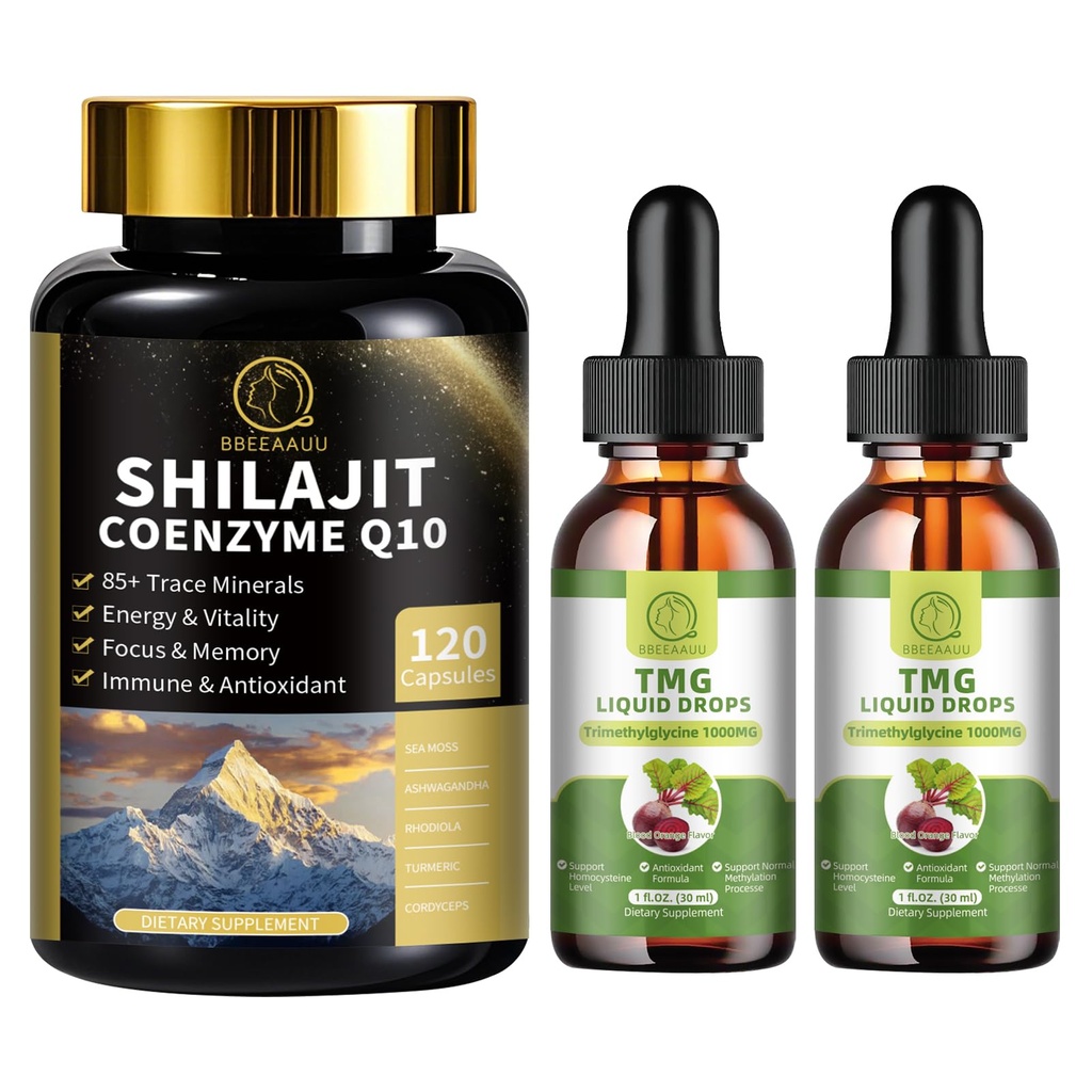TMG (Trimetilglicina) Supplement Liquid Drops & Shilajit Cápsulas com Sea Moss