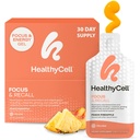 Healthycell Focus & Remember, Suplemento diário líquido do cérebro para foco e memória - Nootropics Suplemento para concentração e alerta com L-Theanina, Omega-3 & Taurine - 30 pacotes de gel