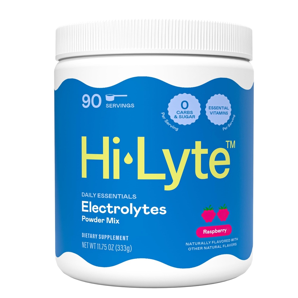 Hi-Lyte Framboesa Electrolyte Powder, Diária Hydration Supplement Drink Mix, 90 Servings (sem açúcar), 0 calorias, 0 carboidratos (sem maltodextrina). Gluten-Free □ Suporta Keto