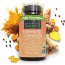 Viva Naturals Suplementos orgânicos de Açafrão e Gengibre com Extrato de Pimenta Negra para Apoio Conjunto -1450 mg por Pílulas de Ginger Tumérica com 150 mg de Curcuminóides Cúrmicos Padrão a 95%