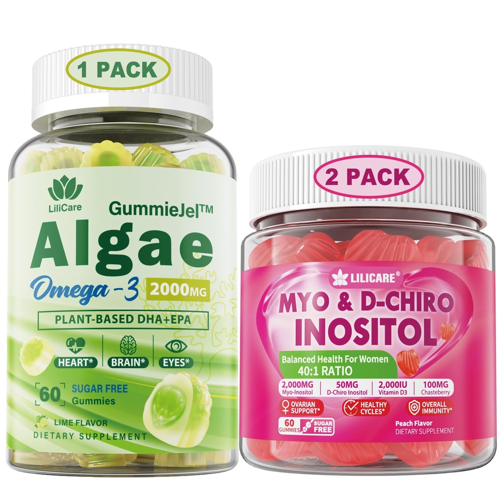 Pacote LILICARE: Vegan Omega 3 pastilhas e pastilhas de inositol Ideal 40:1 razão Myo & D-Chiro Inositol