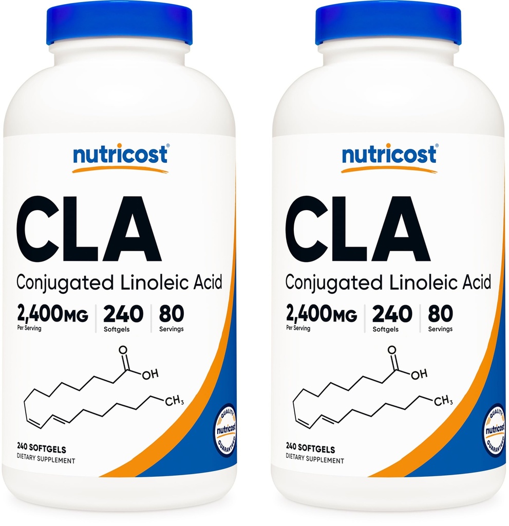 Nutricost CLA (ácido linoleico conjugado) 2.400mg, 240 Softgels - Gluten Free, Non-GMO, 800mg Por Softgel (2 garrafas)