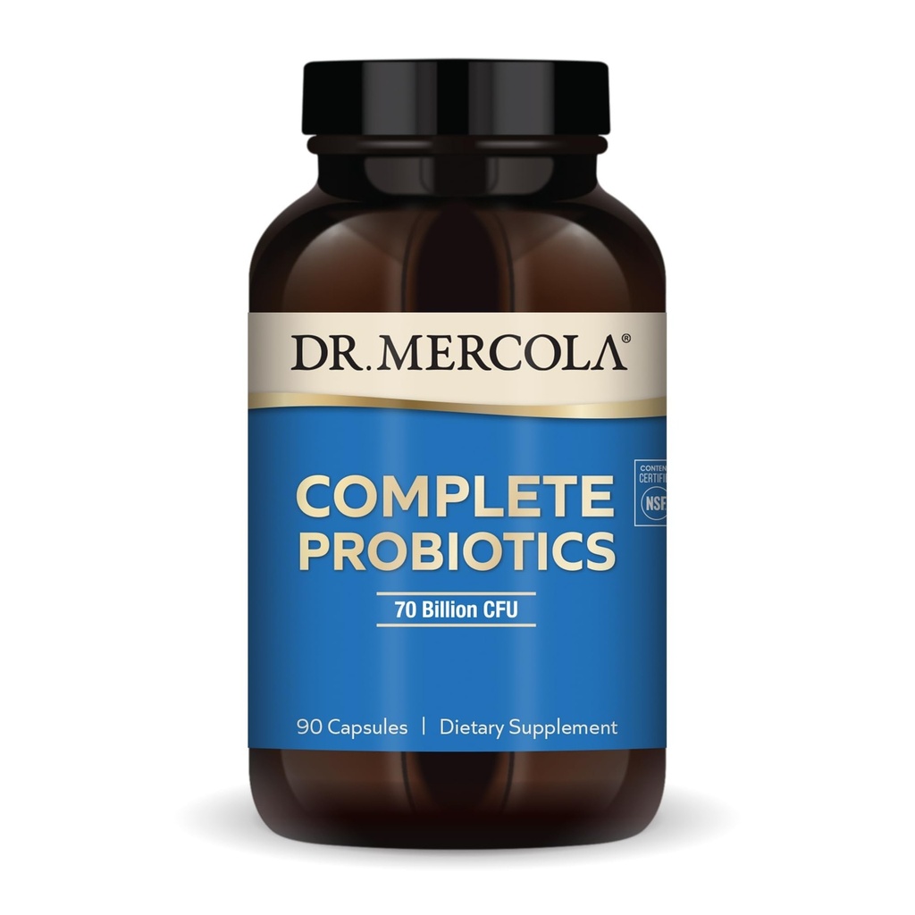 Dr. Mercola Probióticos Completos - 70 bilhões UFC - Suporta Saúde Imune, Digestiva e Gut - Características 10 Strains - prateleira estável - livre de OGM, sem glúten e sem soja - 90 Cápsulas (90 Servões)