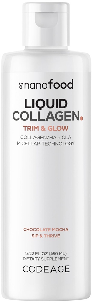Codeage Liquid Collagen Supplement Chocolate Flavor, Beauty Trim & Glow Liposomal Collagen Peptides, CLA Conjugado Ácido Linoleico, Ácido Hialurônico, Vitamina E, Hidrolisado, Não-GMO, 15,22 fl oz