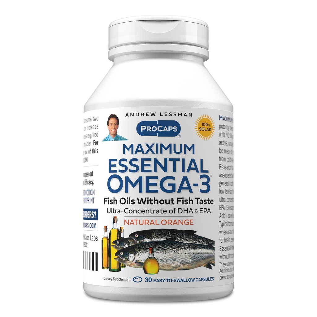 ANDREW LESSMAN máxima essencial Omega-3 Laranja - 30 Softgels - ultra-puro, alta potência Omega-3 Óleos. Alta DHA, sem problemas estomacais, sem contaminantes, sem mercúrio. Pequeno fácil de engolir Softgels