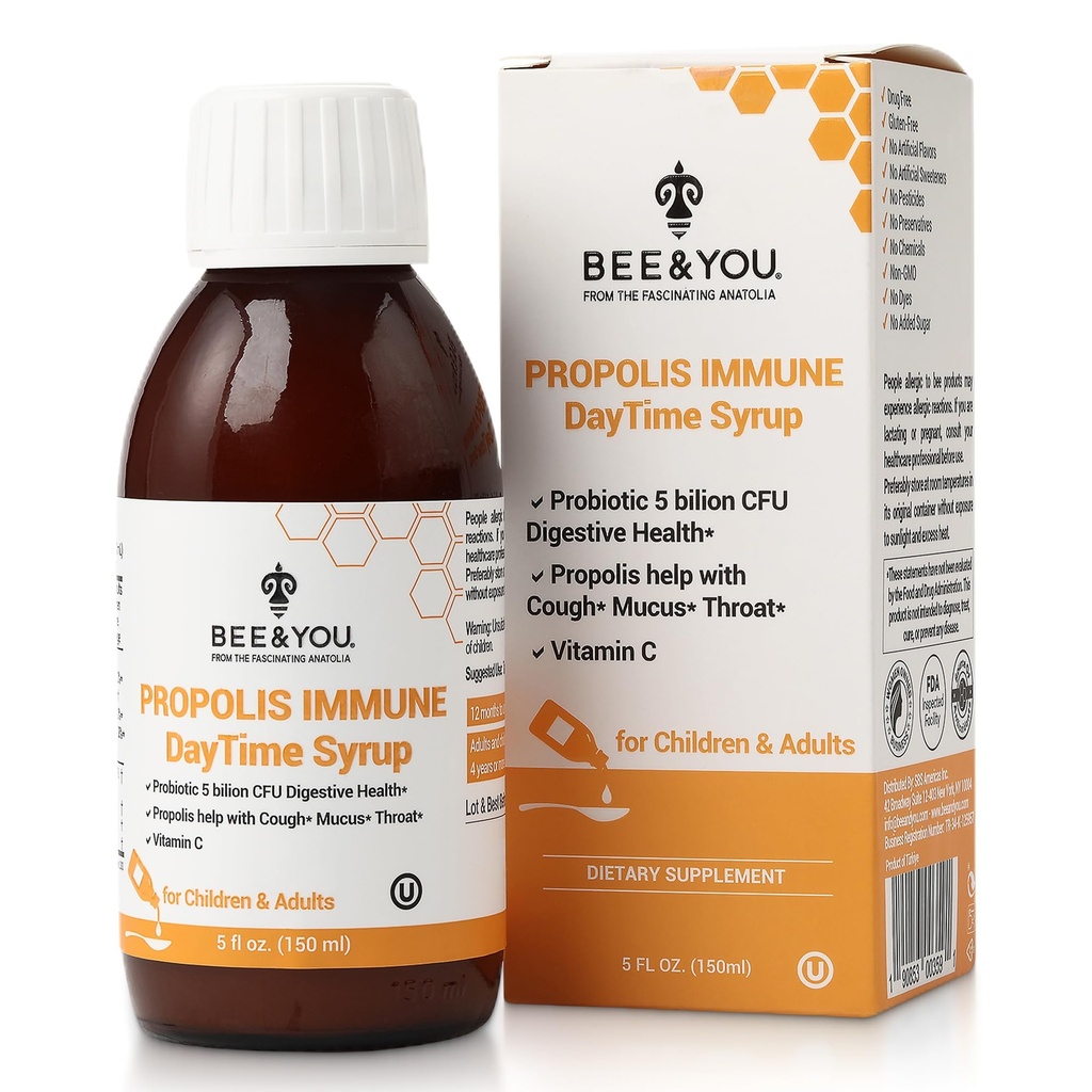 Bee and You Imune Day Syrup com Probiótico, Vitamina C, Apoio Imune, Saúde Digestiva, Antioxidantes, Gut Health 5 Fl Oz