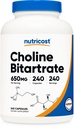 Nutricost Choline Bitartrate 650mg, 240 Cápsulas vegetarianas - Não-GMO, Vegetarian Friendly, Gluten Free
