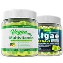 Vegan Omega 3 Gummies 1000mg com Vegan Multivitamin para mulheres homens com ferro, vitamina B12, A, D3, K2, Algae Omega 3, Magnésio, Zinco