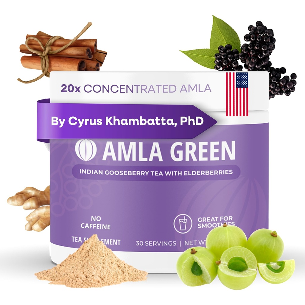 Amla Powder & Immunity Mistura Suplemento Superfood com Elderberry, 20x Ultra concentrado Amla, Suporte Imune, Feito com Ginger, Canela, hortelã, Groselhas indianas, Imunidade, 30 Servings