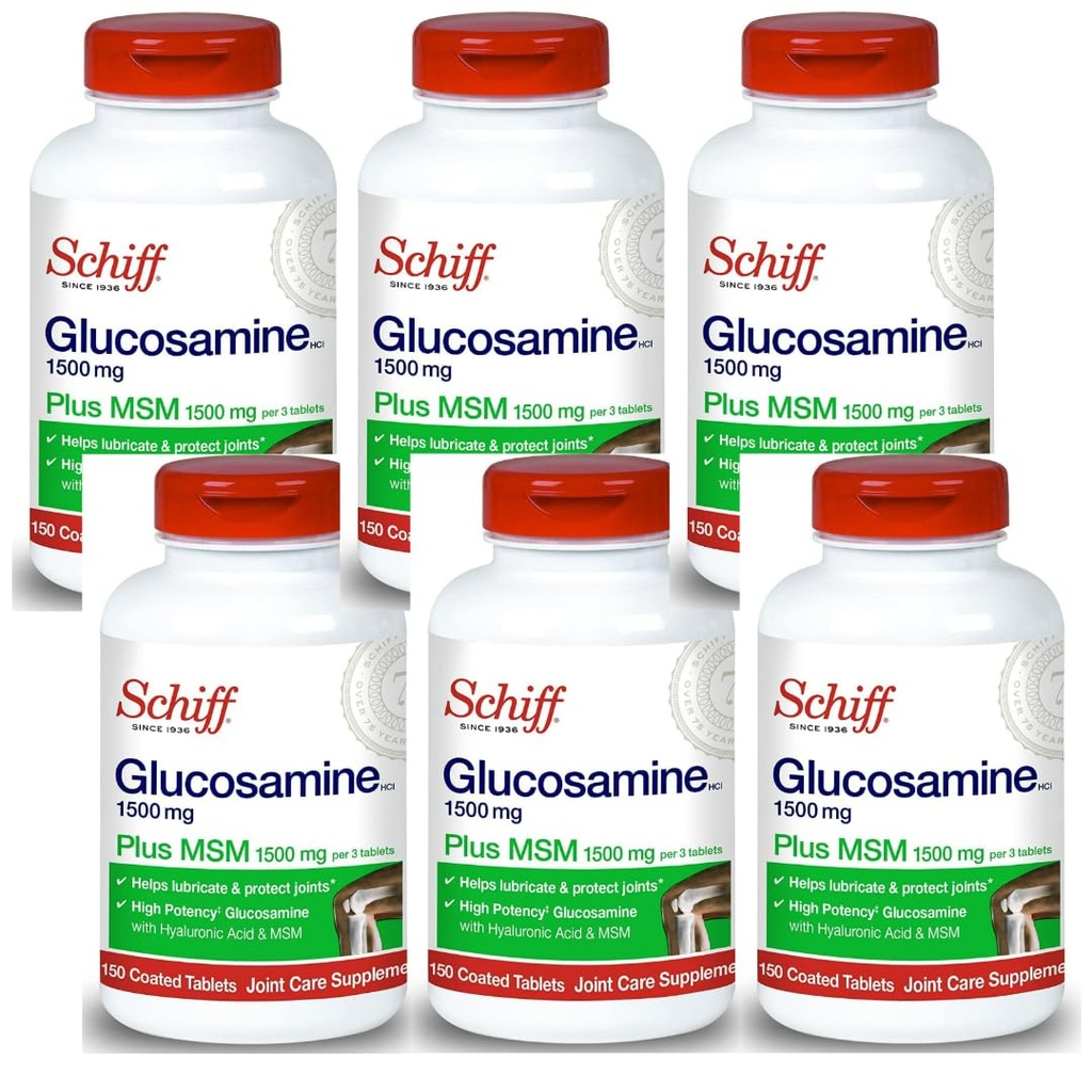 Schiff Glucosamina 1500mg Plus HSH e Ácido Hialurónico, 150 comprimidos - Suplemento Conjunto (Pacote de 6)