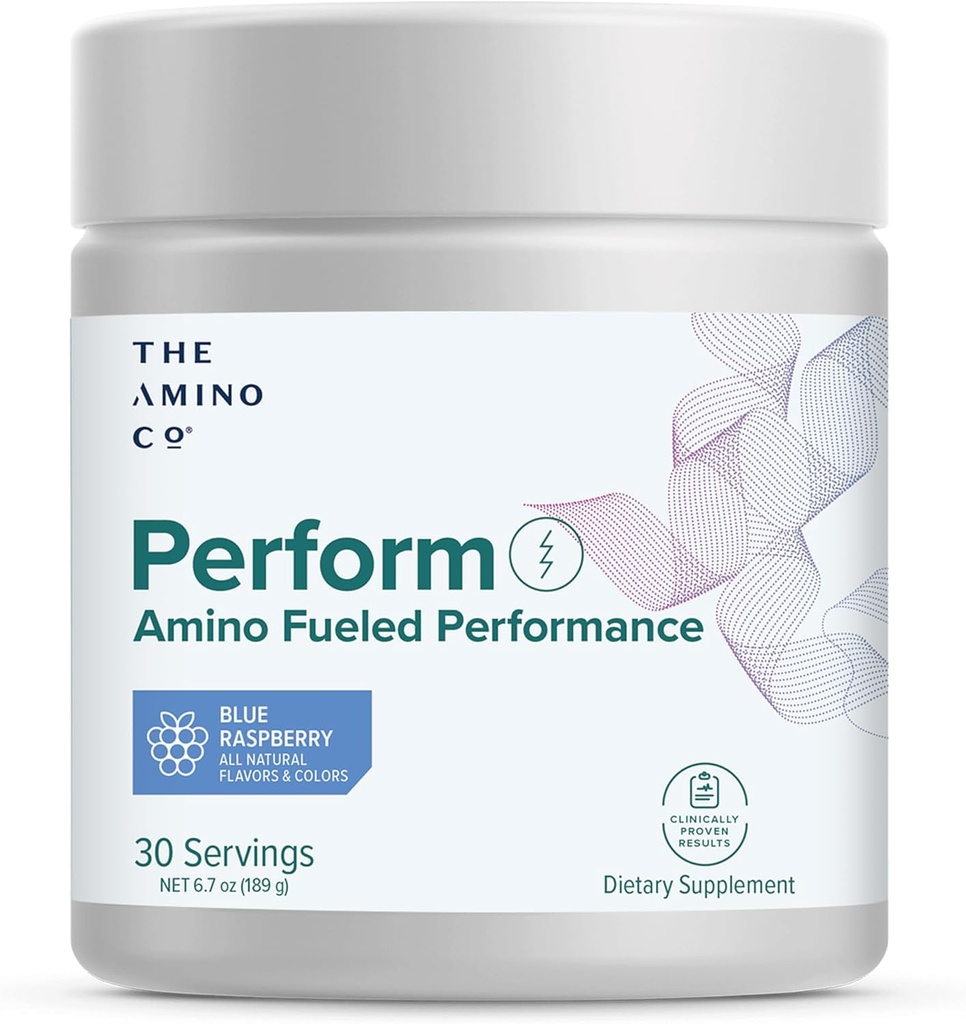O Amino CO. - Execute pré-treino em pó Suplemento com Puro Aminoácidos EAA e sabor natural, Stevia Adoçado Pré-treino Energia Boost para homens e mulheres - Framboesa Azul (6.7 oz)