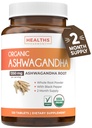 USDA suplemento orgânico Ashwagandha - pílulas Ashwagandha de alta potência feita com pimenta preta orgânica para absorção melhorada - Vegan não-GMO Made in the USA & Lab verificado (2 meses de fornecimento)
