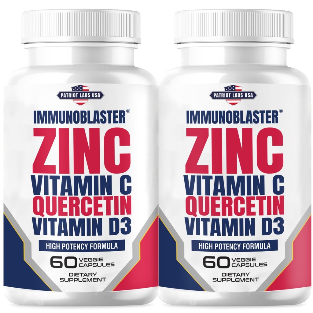 (2 Pack) ImunoBlaster Zinc Quercetin 500mg com vitamina D e C Antioxidante Imune Supplement Quercetin Zinc de alta potência para homens e mulheres - Gluten, Soy, & Dairy Free - 120 Count (Twin Pack)