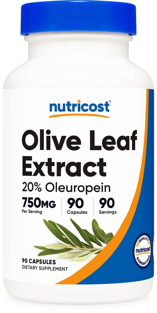 Extrato de Folha de Oliva Nutricost (20% Oleuropein) 750 MG, 90 Cápsulas - Não- OGM, Sem Glúten