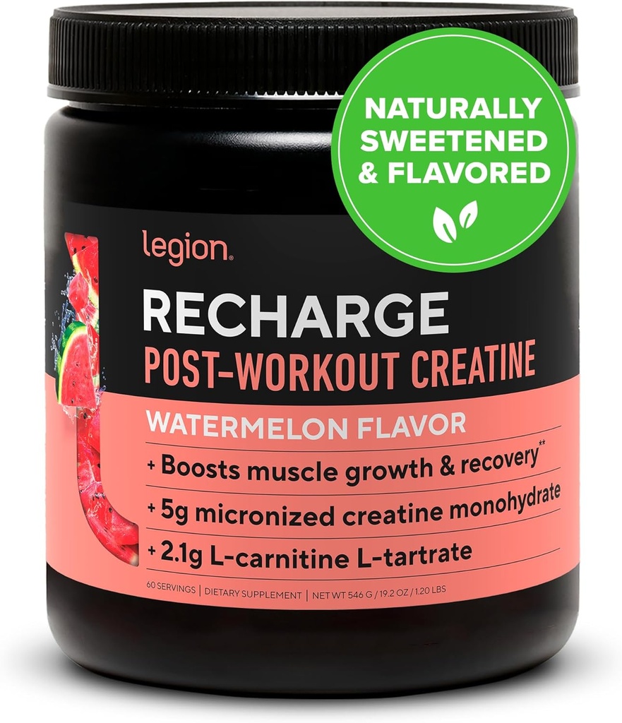 LEGION Athletics Recharge Post Treinout Suplemento - Todos Natural Muscle Builder & Recovery Drink com Creatina Monohidrato. Naturalmente adoçado e saboreado, seguro e saudável (Melancia, 60 Servings)