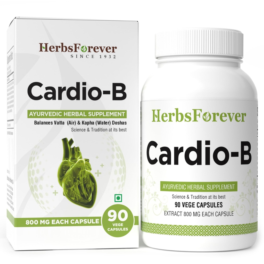 Herbsforever Cardio-B Suplemento de ervas ayurvédicas 90 Vege Cápsulas 800 Mg cada