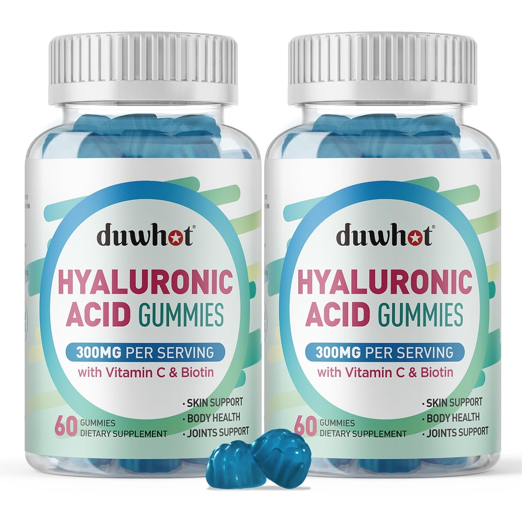 Gummies de ácido hialurônico, Suplementos de ácido hialurônico com vitamina C & Biotin 5000mcg para a pele, cabelo, unhas de saúde, Joints Suplementos para mulheres e homens, Baixo açúcar, Vegan, Não-GMO, 60 Condes