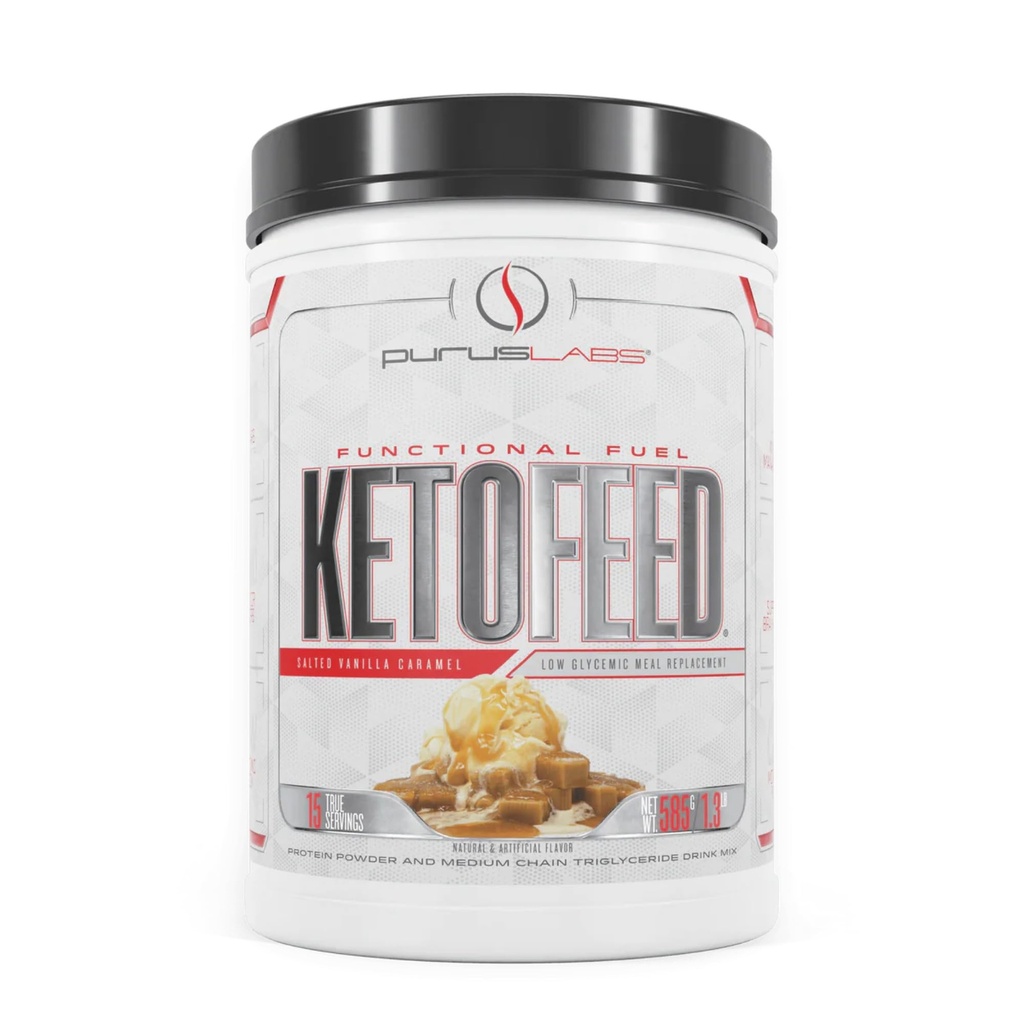 Purus Labs KetoFeed Protein □ Keto Low Glycemic Protein Replacement □ Low Carb, 0 Açúcares □ Adicionado MCTs □ 20g Whey Protein (Salted Vanilla Caramel)