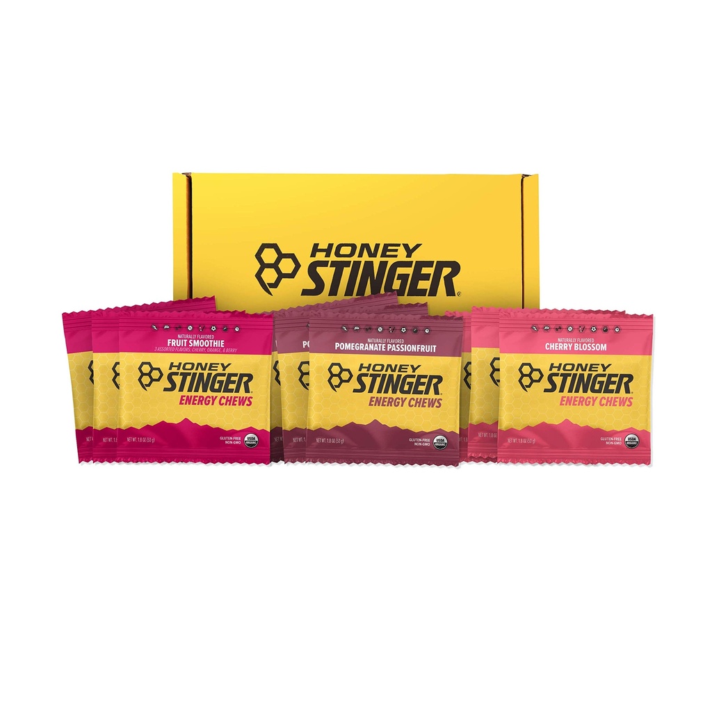 Honey Stinger Organic Energy Chew Variety Pack 3 Pacote Cada um de frutas Smoothie, Romã Maracujá e Flor de Cerejeira