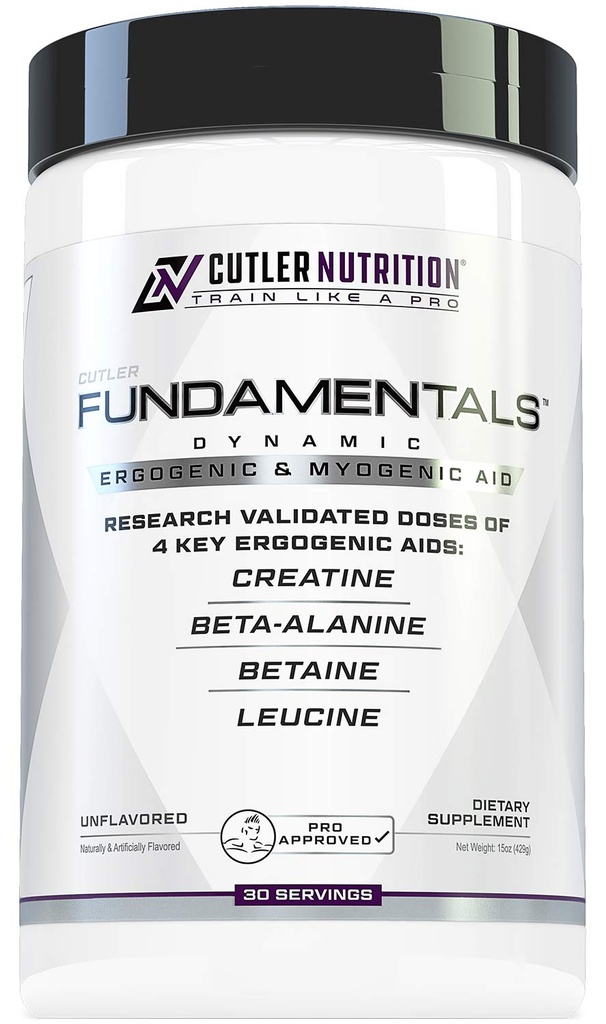 Fundamentos Intra ou pós-treino Recuperação Drink: 4 Aids ergogênicos chave para o desempenho máximo e crescimento muscular: Creatina, Beta-Alanina, Betaína e Leucina, 30 Servings, Sem sabor