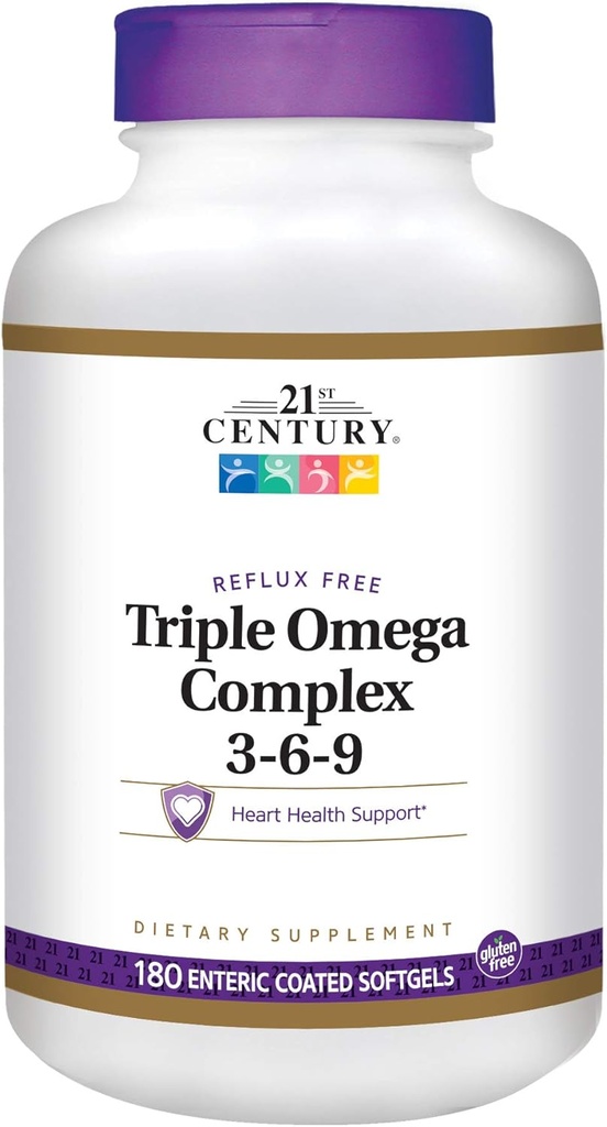 21o Século Suplemento dietético Triplo Omega Complex 3-6-9 Entérico revestido Softgels, garrafas de 180-count (Pacote de 2)