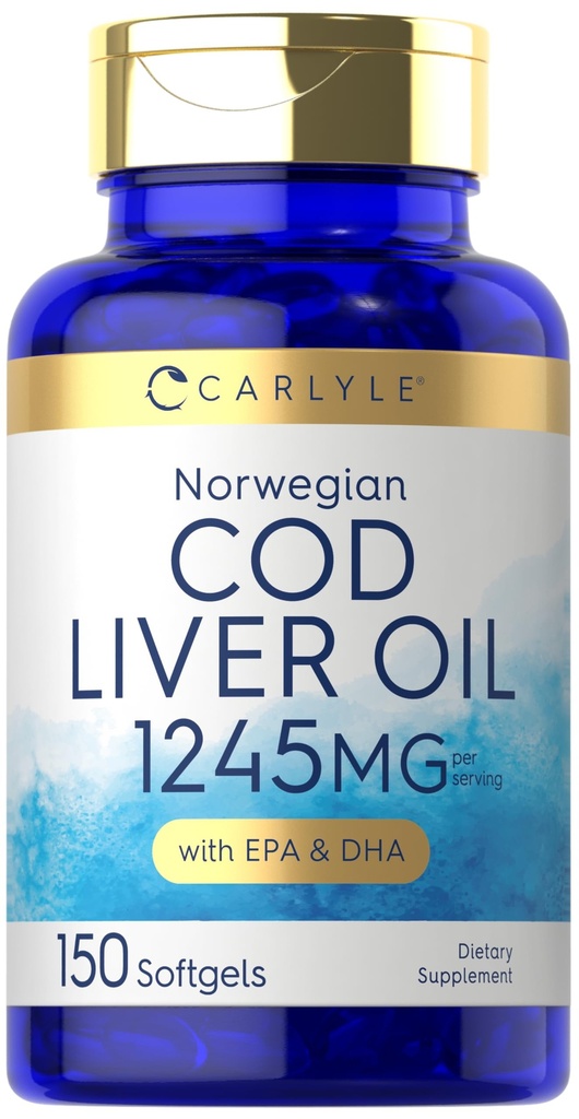 Carlyle Norueguês Bacalhau Óleo de fígado com EPA e DHA 1245mg .. 150 Softgels .. Cápsulas líquidas .