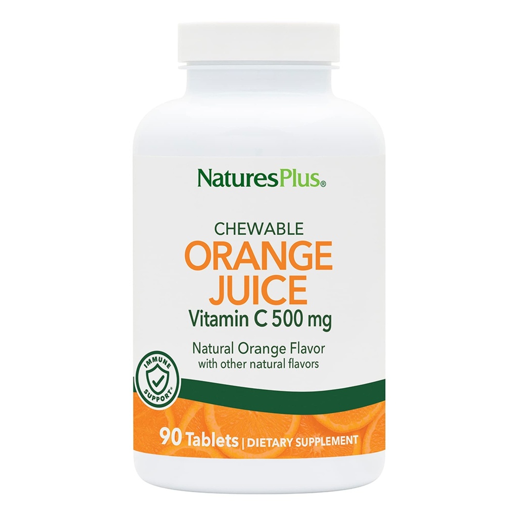 Naturezas Plus Suco de Laranja Vitamina C mastigável - 500 mg, 90 Comprimidos - alta potência Imune & Vascular Suplemento de Apoio à Saúde, Antioxidante - Gentil Sobre Estômago - Vegetariano, Sem Glúten - 90 Servimentos