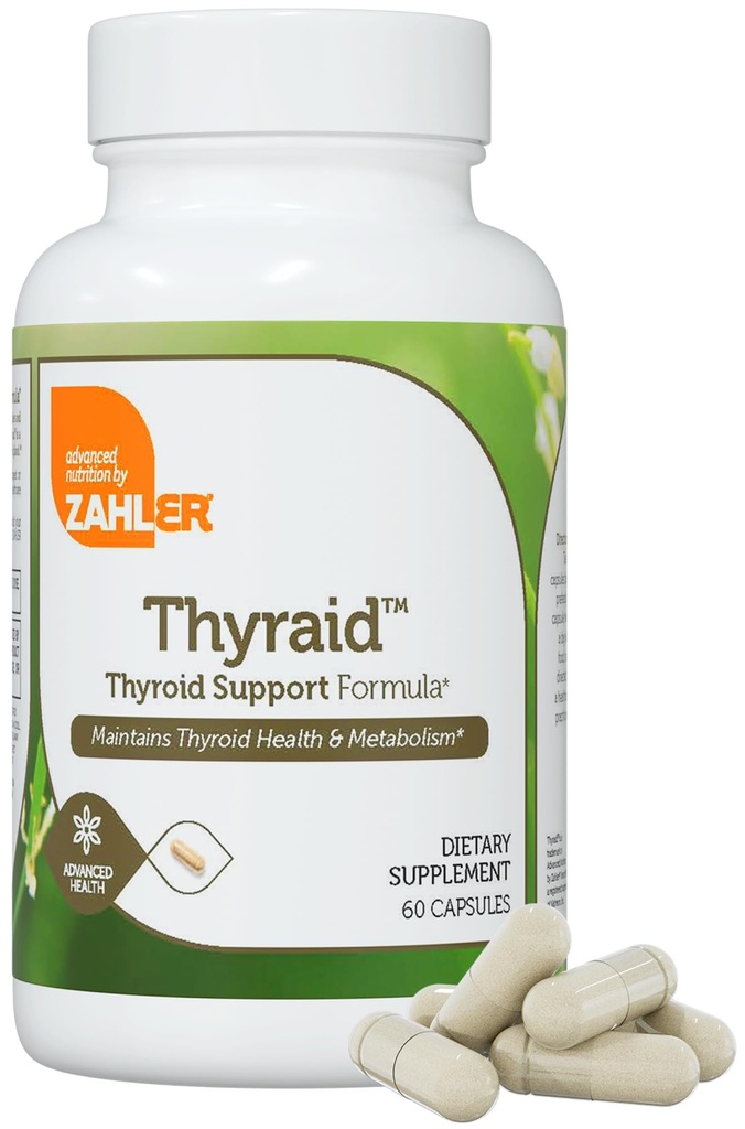 Zahler Thyraid - Complexo de suporte da tireóide com iodo, zinco, L-Tyrosine, Ashwagandha, Forskholii - Suporte da tireóide pura para mulheres e homens - Kosher Gluten Free Não-GMO Suplemento da tireóide (60 cápsulas)