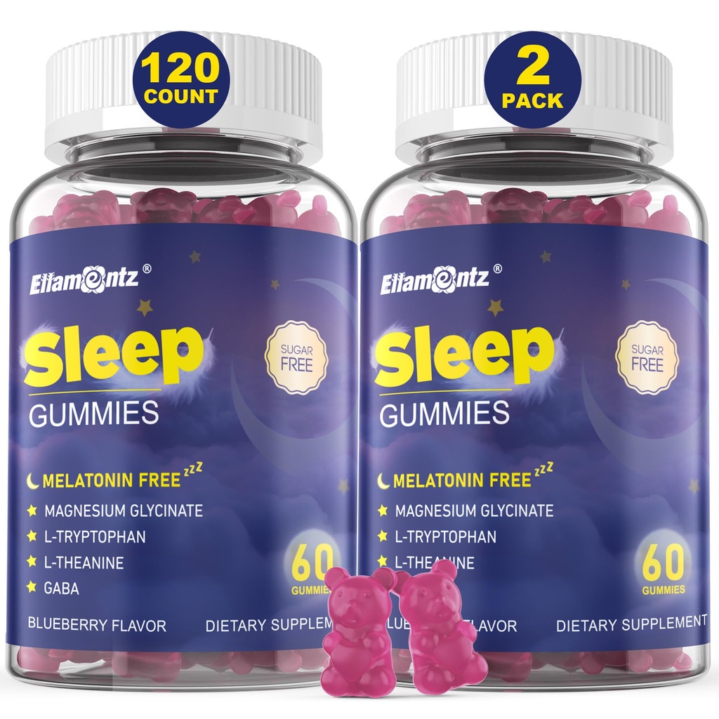 Melatonina Free Sleep Aid Gummies for Adults, Açúcar Free Sleeping Gummy No Melatonin, Natural Calm Gummies with Magnesium Glycinate, L-Tryptophan, L-Theanina, GABA, Ashwagandha, Valerian, 120cts