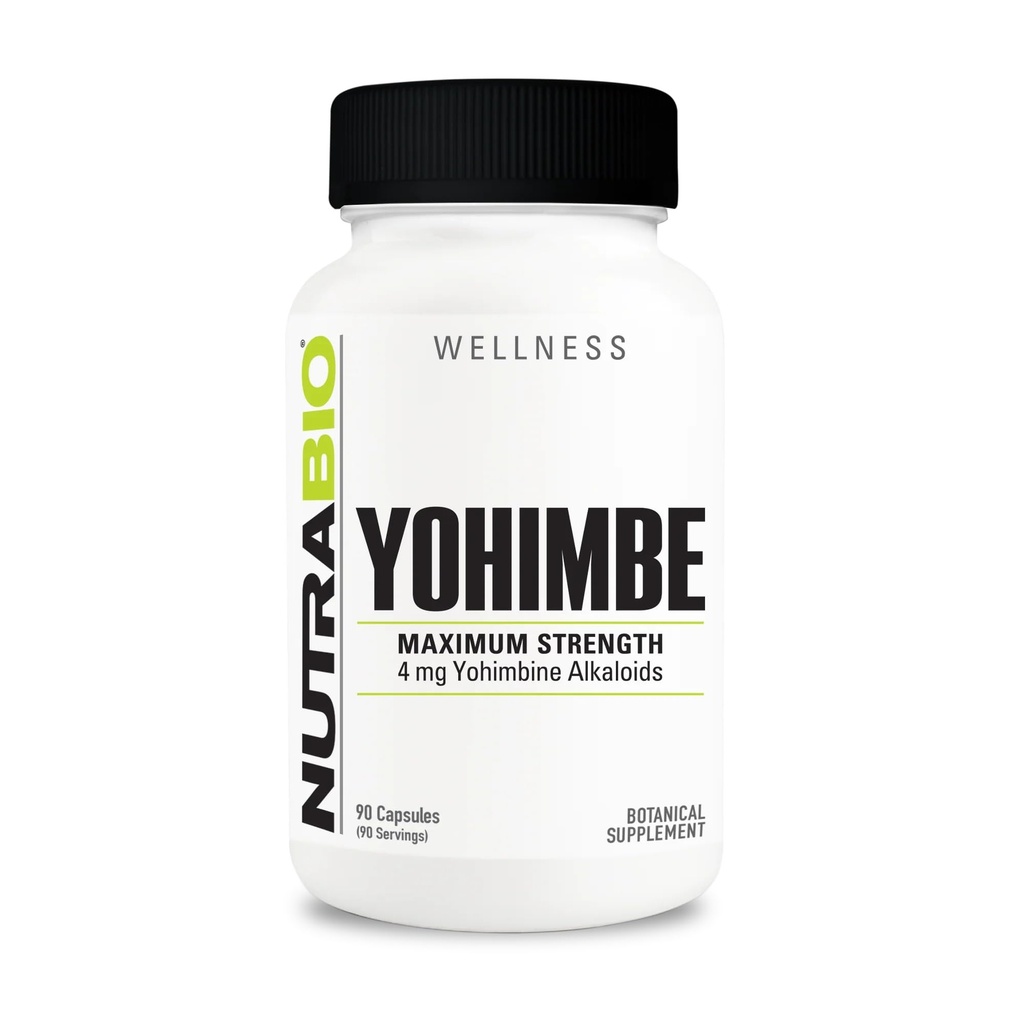 NutraBio Yohimbe Bark Extract Suplemento para Homens e Mulheres, 4mg, 90 Cápsulas Vegetais