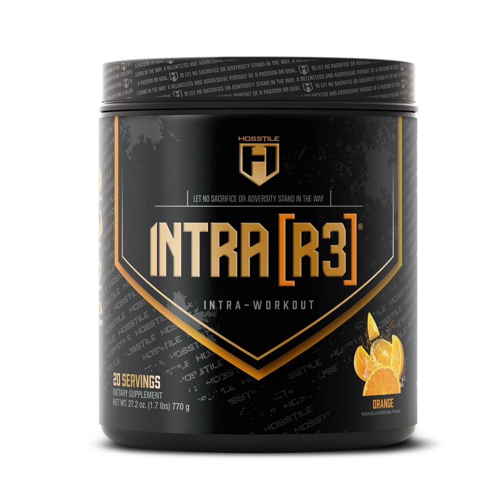 HOSSTILE Intra[R3] Intra Workout Powder, EAA & BCAA Beber com carboidratos, Melhorar a energia e resistência, Construir músculo magro e melhorar a recuperação, laranja, 20 Servings