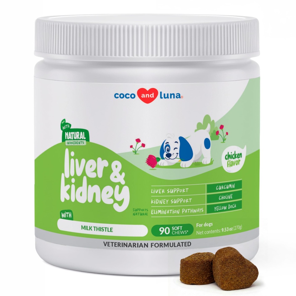 Cardo de Leite para Cães - 90 Mastigação Macio - Suporte Fígado e Rim - Suporte Hepático com EPA & DHA - Detox - Suplemento Fígado para Cães com Colina e L-Arginina.