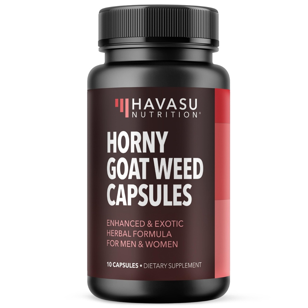 Cápsulas Unisex Horny Goat Weed para homens e mulheres - Desempenho de força extra e suporte energético com Tongkat Ali, Muira Puama, e Saw Palmetto - 10 Conde - Suplemento de ervas para maior resistência